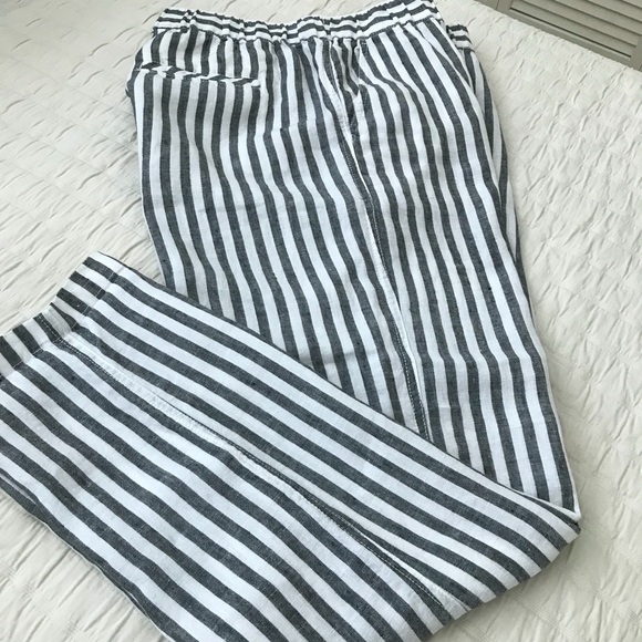 C&C California Pull-On Linen Pants, Size M, Slate Grey and White Stripe - Picture 1 of 5